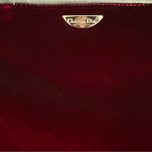 Vintage Christian Dior Velvet Mini Hand Bag in Red Cardinal w/ Pearl Straps - Picture 6 of 14